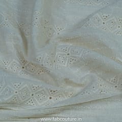 Off White Dyeable Cotton Chikan Embroidered Fabric