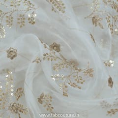 Off White Pure Organza Sequins Embroidery