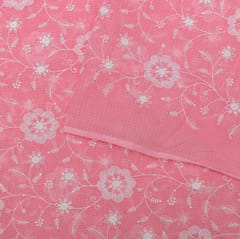 5 Mtr Pink Color Cotton Kota Doria Thread Embroidered Fabric Set