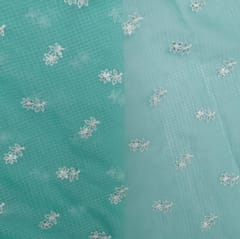 5 Mtr Sea Green Cotton Kota Doria Thread Embroidered Fabric Set