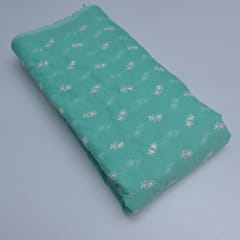 5 Mtr Sea Green Cotton Kota Doria Thread Embroidered Fabric Set