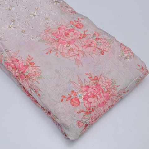 Grey color Muslin Embridery with print