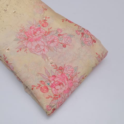 Lemon color Muslin Embridery with print