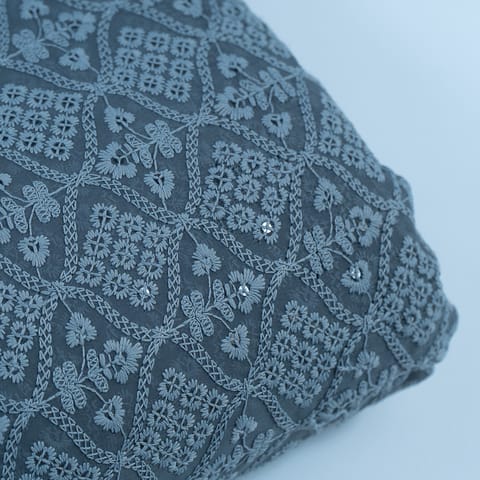 Dark Grey Color Georgette Chikan Embroidered Fabric