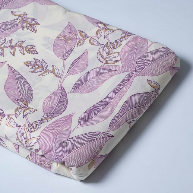 Cream and Move Color Cotton Print  Fabric with Gold Highlight