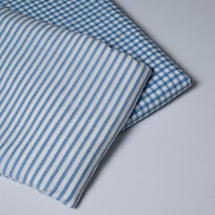 Blue Color Cotton Yarn Dyed Checks and Stripes Fabric Set