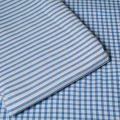 Blue Color Cotton Yarn Dyed Checks and Stripes Fabric Set