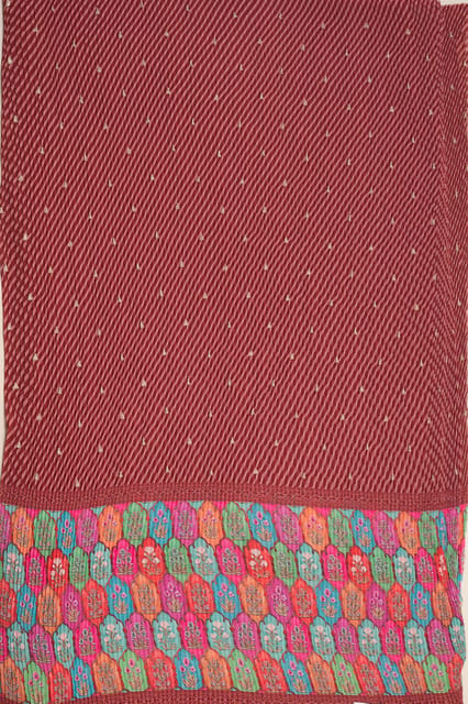 Maroon Color Embroiderd Georgette Pleated Printed Fabric with Green Border