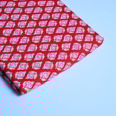 Red Color Floral Cotton Block Printed Fabric