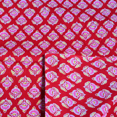 Red Color Floral Cotton Block Printed Fabric