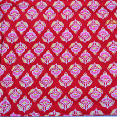 Red Color Floral Cotton Block Printed Fabric