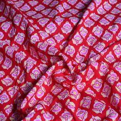 Red Color Floral Cotton Block Printed Fabric