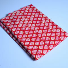 Red Color Floral Cotton Block Printed Fabric