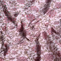 White and pink Color Floral Cotton Printed Fabric