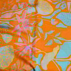 Orange Color Kalamkari Floral Pattern Japan Cotton Silk Fabric