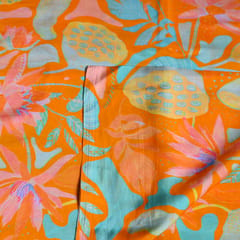 Orange Color Kalamkari Floral Pattern Japan Cotton Silk Fabric