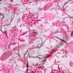 White and Pink Color Traditional Floral Printed Muslin Fabric