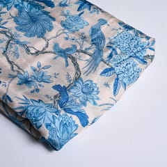 White and Blue Color Traditional Floral Printed Muslin Fabric