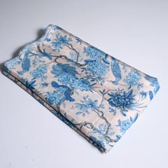 White and Blue Color Traditional Floral Printed Muslin Fabric