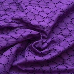 Purple Color Cotton Chikan Embroidered Fabric