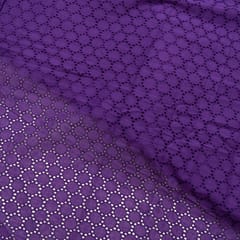 Purple Color Cotton Chikan Embroidered Fabric