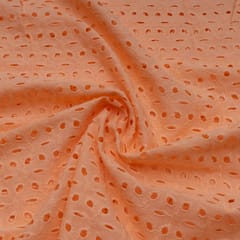 Peach Color Cotton Chikan Embroidered Fabric