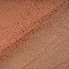 Peach Color Cotton Chikan Embroidered Fabric