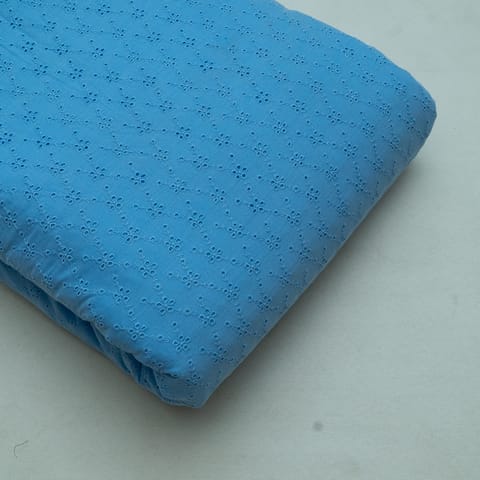 Sky Blue Color Cotton Chikan Embroidered Fabric