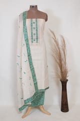 Cream Color Chikan Print with Lace Shirt with Bottom and Cotton Dupatta