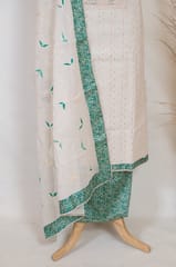 Cream Color Chikan Print with Lace Shirt with Bottom and Cotton Dupatta