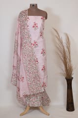 Cream Color Printed Cotton Shirt with Bottom and Mal Cotton Dupatta