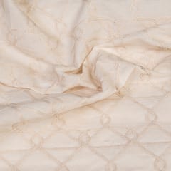 Cream Color Kora Cotton Embroidered Fabric