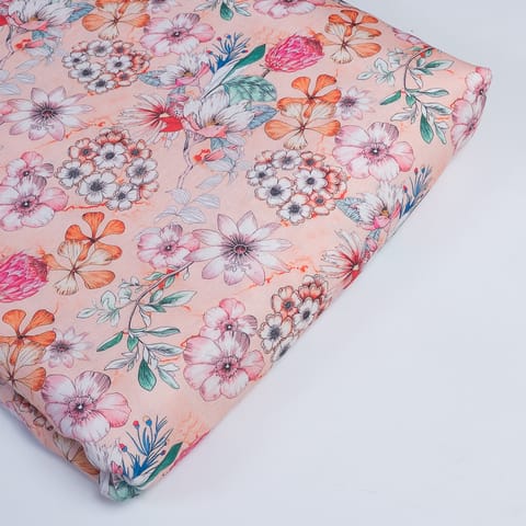 Pink Color Linen Digital Printed Fabric