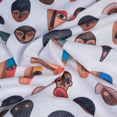 White Color Linen Digital Printed Fabric
