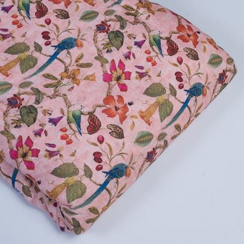 Pink Color Linen Digital Printed Fabric