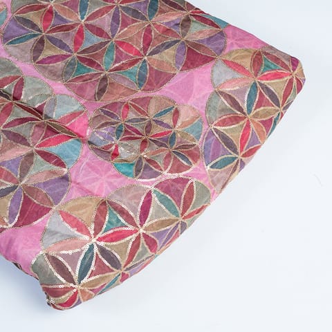 Pink Color Organza Printed Fabric with Embroidered Fabric