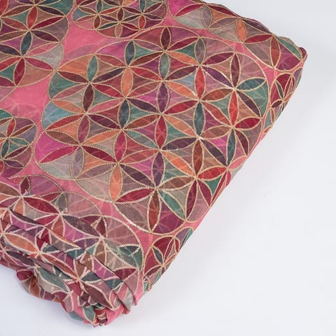 Gajree Color Organza Printed Fabric with Embroidered Fabric