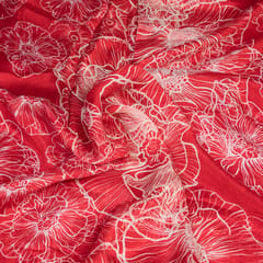 Red Color Chinon Chiffon Printed Fabric