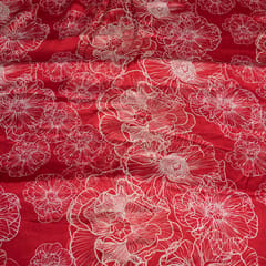 Red Color Chinon Chiffon Printed Fabric