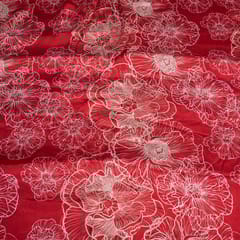 Red Color Chinon Chiffon Printed Fabric