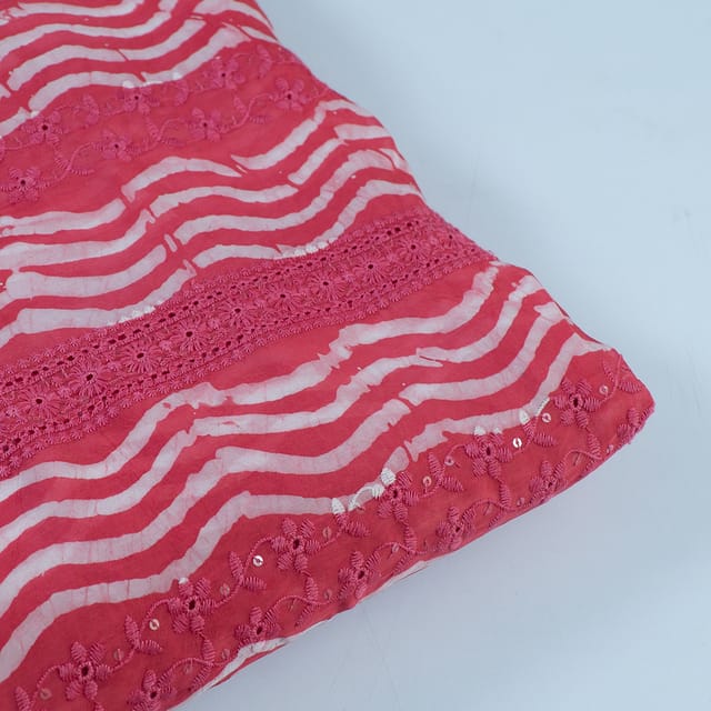 Gajree Color Organza Batik Print with Thread Embriodered Fabric (1mtr Piece)