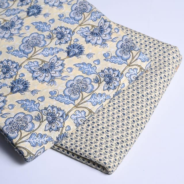 5 Mtr. White and Blue Color Mix and Match Cotton Printed fabric 5mtr Set