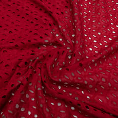 Maroon Color Cotton Chikan Embroidered Fabric