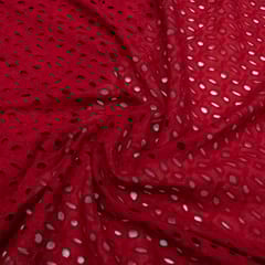 Maroon Color Cotton Chikan Embroidered Fabric