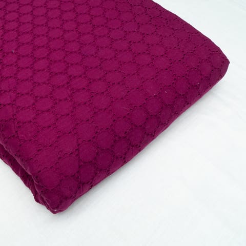 Wine Color Cotton Chikan Embroidered Fabric