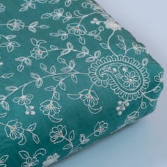 Green Color Muslin Thread Embroidered Fabric (1.60Meter Piece)