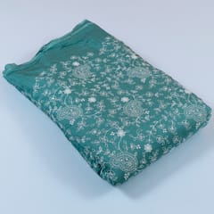 Green Color Muslin Thread Embroidered Fabric (1.60Meter Piece)