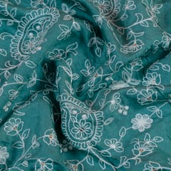 Green Color Muslin Thread Embroidered Fabric (1.60Meter Piece)