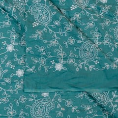 Green Color Muslin Thread Embroidered Fabric (1.60Meter Piece)