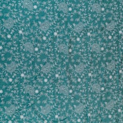 Green Color Muslin Thread Embroidered Fabric (1.60Meter Piece)